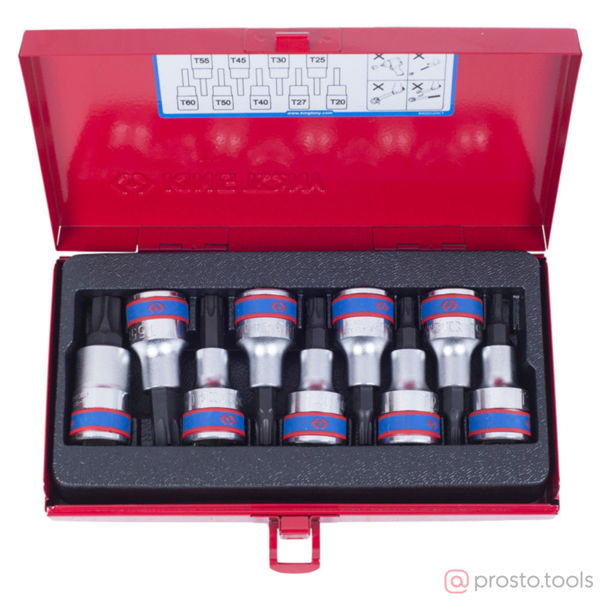 Изображение Набор головок со вставкой 1/2" TORX Т20-Т60 L=60мм 9 пред. //KING TONY