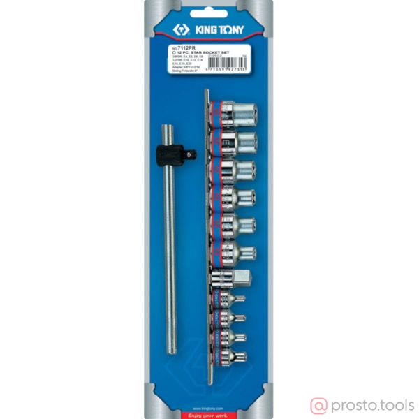 Изображение Набор головок 1/2"&3/8" Е4-Е20 TORX Е-стандарт вороток 12 предметов //KING TONY