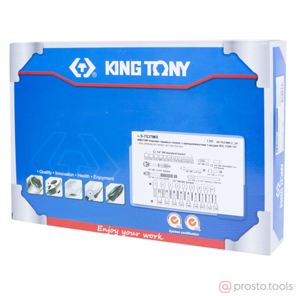 Изображение Набор головок 1/4" 4-13 мм торцевые насадки HEX и TORX 37 предметов //KING TONY