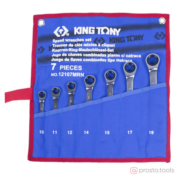 Изображение Набор ключей комб. с трещ. 10-19мм 7шт. чехол из теторона //KING TONY