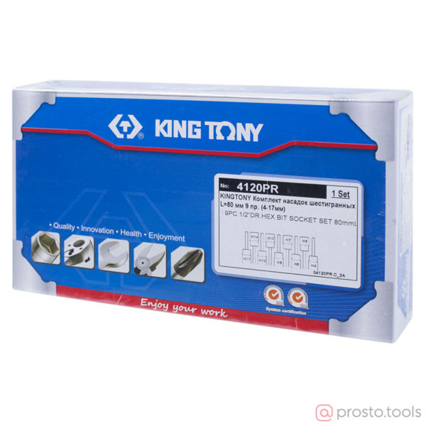 Изображение Набор головок со вставкой 1/2" HEX 4-17 мм L=80мм 9 пред. //KING TONY