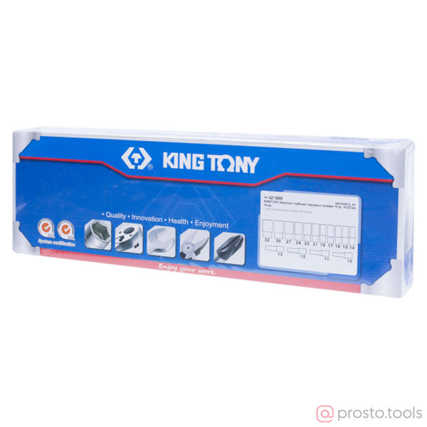 Изображение Набор головок 1/2" 10-32 мм 12-гран. 15 предметов глубокие //KING TONY