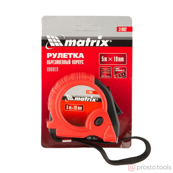 Изображение Рулетка 5м*19мм "Rubber", обрезиненный корпус //MATRIX