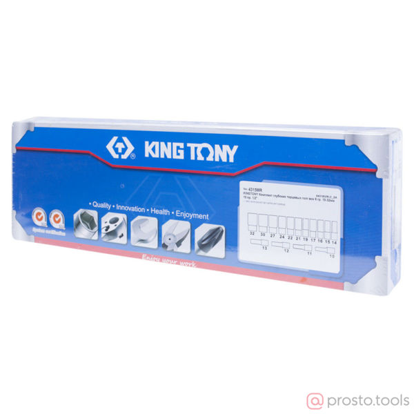 Изображение Набор головок 1/2" 10-32 мм 6-гран. глубокие 15 предметов //KING TONY