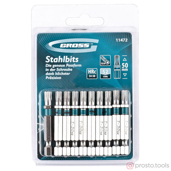 Изображение Набор вставок (бит) 30х50 мм, TORX 10 предметов GROSS