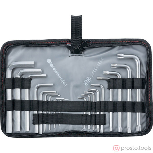Изображение Набор ключей имбусовых HEX 1,5-10 TORX T10-T50 18шт. Короткие тканевый чехол (MATRIX)