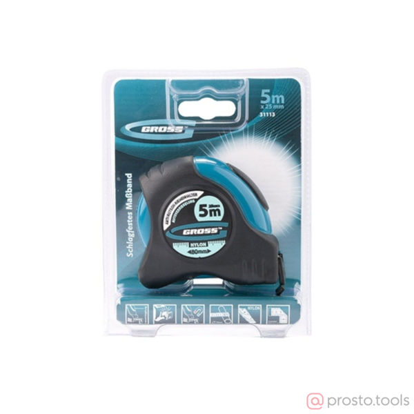 Изображение Рулетка 5м*25мм магнитный зацеп "Schlagfest", обрез зацеп, двухст. шкала, нейлон покр. автоматич //