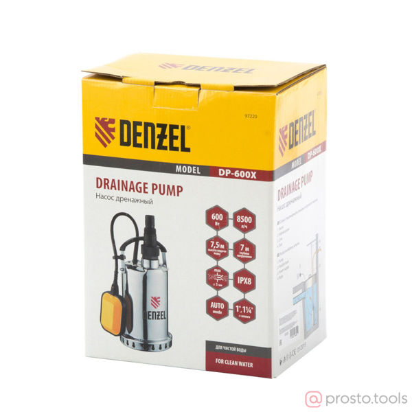 Изображение Дренажный насос DP600X, 600 Вт, подъем 7,5 м, 8500 л/ч// Denzel