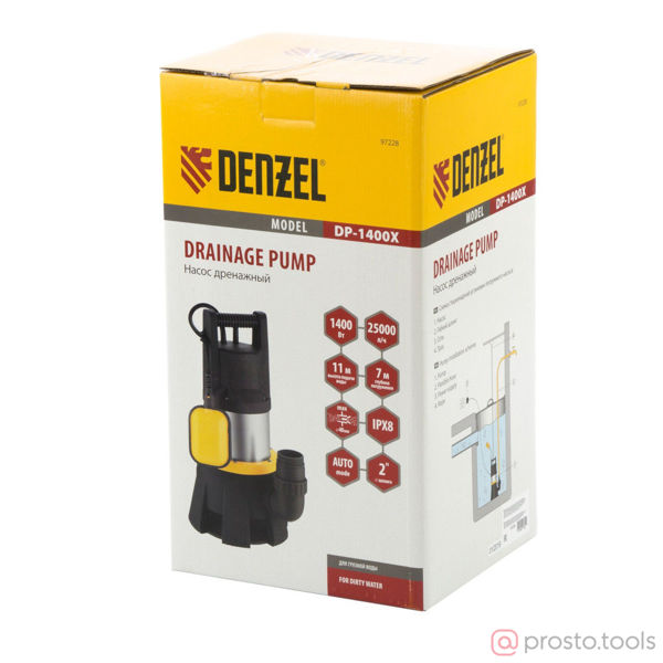Изображение Дренажный насос DP1400X, 1400 Вт, подъем 11 м, 25000 л/ч// Denzel