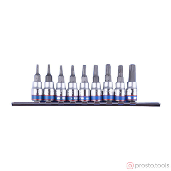 Изображение Набор головок со вставкой 1/4" TORX Т8-Т40 мм L = 37 мм с отверстием 9 предметов //KING TONY