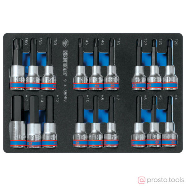 Изображение Набор головок со вставкой 1/2" TORX HEX L = 80 мм ложемент 18 предметов //KING TONY