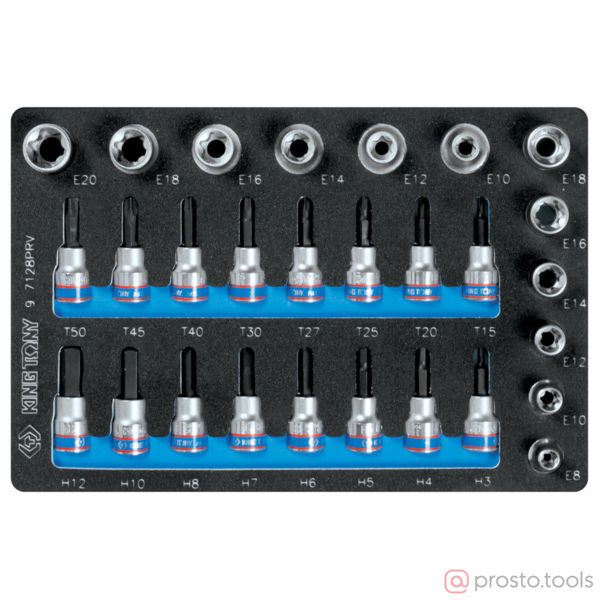 Изображение Набор головок 1/2"&3/8" Е6-Е20 TORX и насадок HEX в ложементе 28 предметов //KING TONY