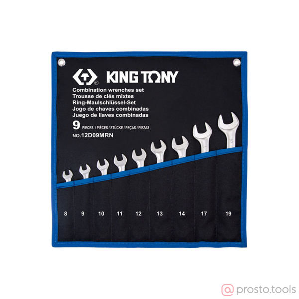 Изображение Набор ключей комб. 8-19мм 9шт. чехол из теторона //KING TONY
