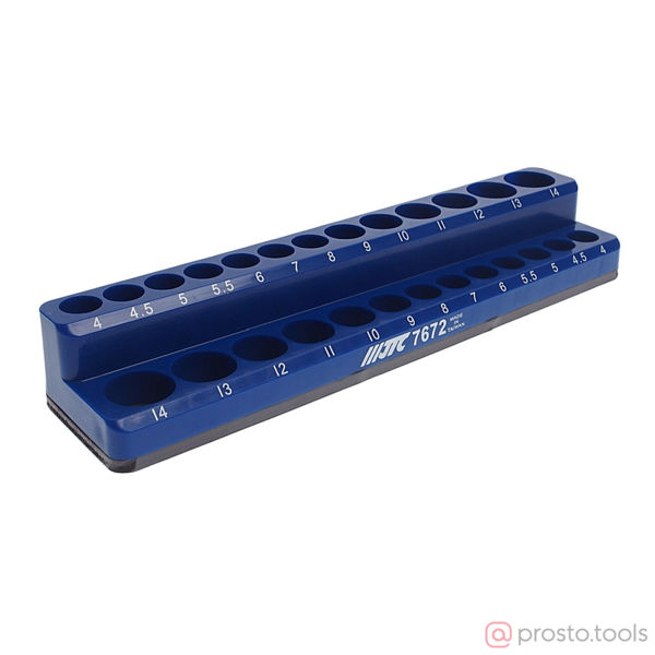 Изображение Магнитный держатель для головок 1/4", на 26 пр., 235x55x35мм JTC