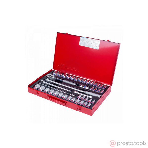 Изображение Набор головок 1/2" 10-32 мм и 5/16"-1-1/4" 6-гран. 42 предметов дюйм и метрика //KING TONY