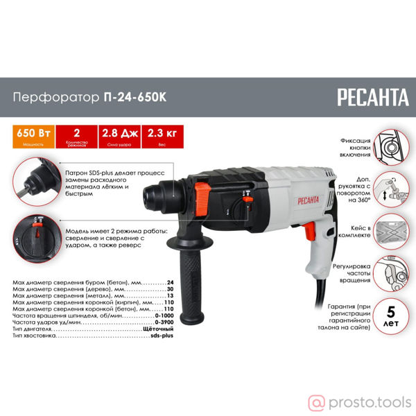Изображение Перфоратор SDS-Plus П-24-650К //РЕСАНТА
