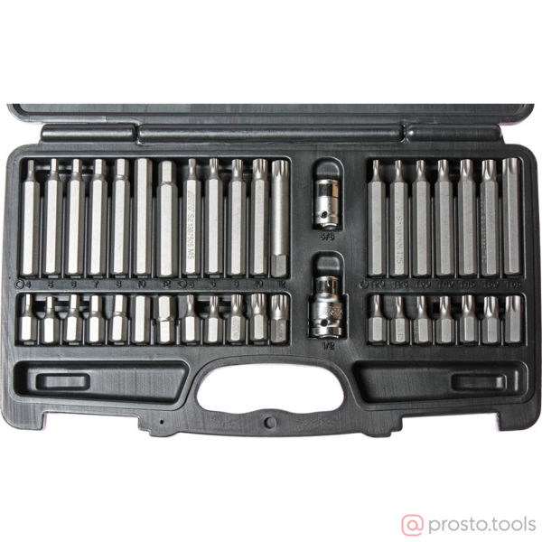 Изображение Набор бит 40пр TORX, HEX, SPLINE с адаптерами 3/8" & 1/2" //JTC