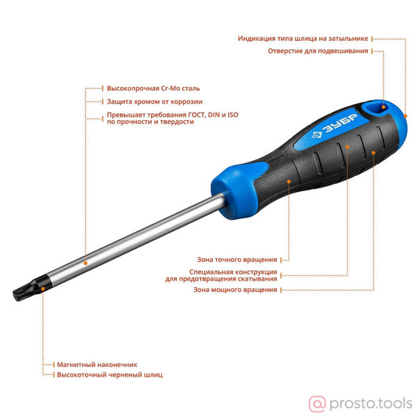 Изображение Отвертка Torx 125мм T40 магнитный наконечник 2-х комп. рукоятка (ЗУБР)