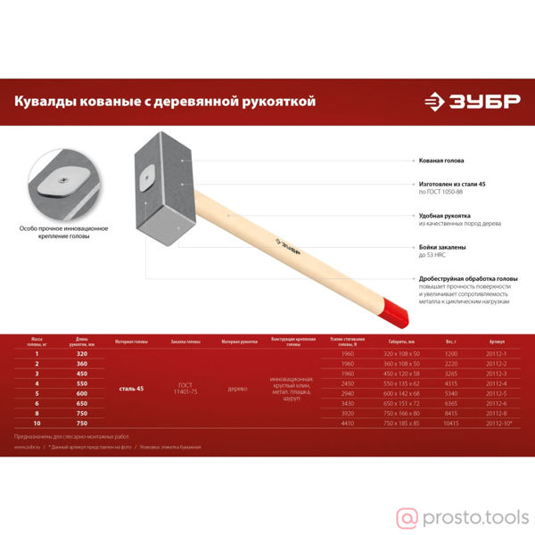 Изображение Кувалда 8,0 кг кованая деревянная рукоятка 750 мм //ЗУБР