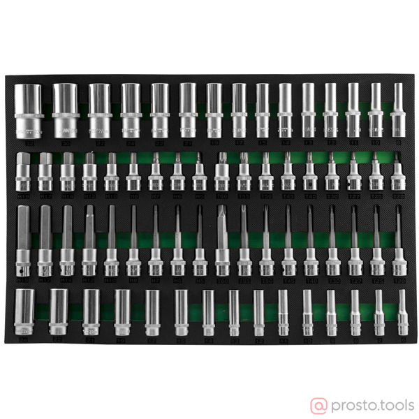 Изображение Набор головок и насадок с вставками 1/2"&3/8" 66 пр. TORX® в ложементе S04HD4366SV //JONNESWAY