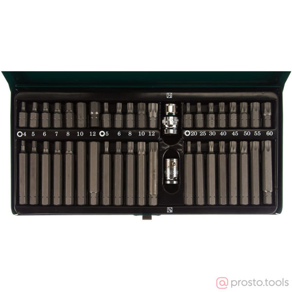 Изображение Набор вставок (бит) 10 мм, TORX, SPLINE, HEX, 42 предмета S29H4142SM //JONNESWAY