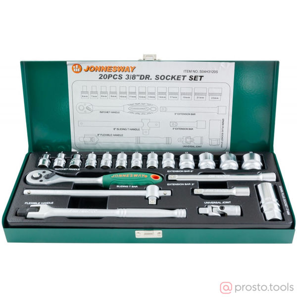 Изображение Набор головок 3/8" 6-23 мм с трещоткой 20 пред. S04H3120S //JONNESWAY
