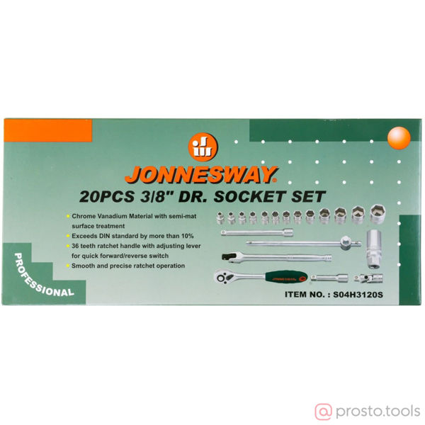 Изображение Набор головок 3/8" 6-23 мм с трещоткой 20 пред. S04H3120S //JONNESWAY