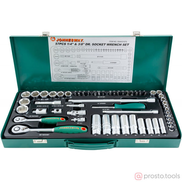 Изображение Набор головок 1/4"&3/8" 4-24 мм 6 гр. 57 пред. с трещоткой S04H3157S //JONNESWAY