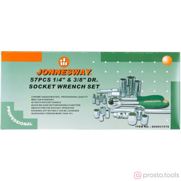 Изображение Набор головок 1/4"&3/8" 4-24 мм 6 гр. 57 пред. с трещоткой S04H3157S //JONNESWAY