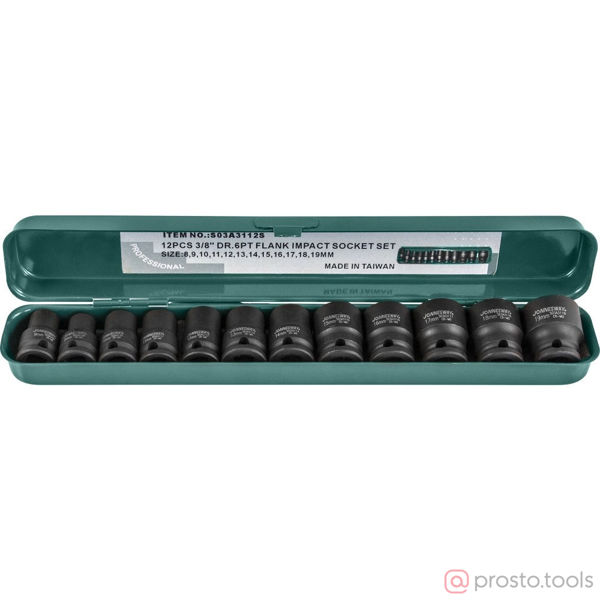 Изображение Набор головок ударных 3/8" 8-19 мм 6 гр. 12 пред. S03A3112S //JONNESWAY