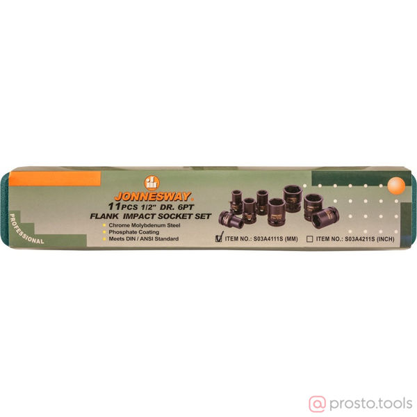 Изображение Набор головок ударных 1/2" 10-24 мм 6 гр. 11 пред. S03A4111S //JONNESWAY