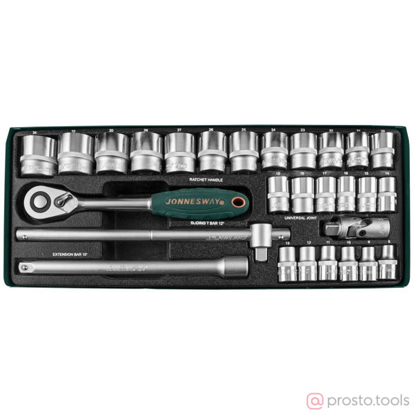 Изображение Набор головок 1/2" 8-34 мм 6 гр. 28 пред. с трещоткой S04H4728S //JONNESWAY