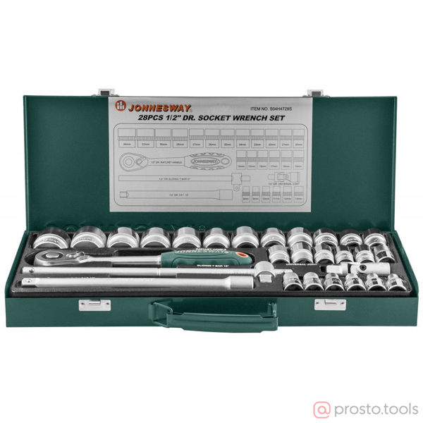 Изображение Набор головок 1/2" 8-34 мм 6 гр. 28 пред. с трещоткой S04H4728S //JONNESWAY