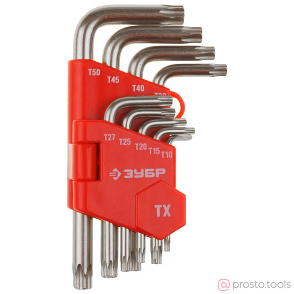 Изображение Набор ключей имбусовых TORX Т10-Т50 9шт. короткие (ЗУБР)