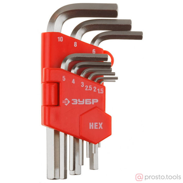 Изображение Набор ключей имбусовых HEX 1,5-10 9шт. короткие (ЗУБР)