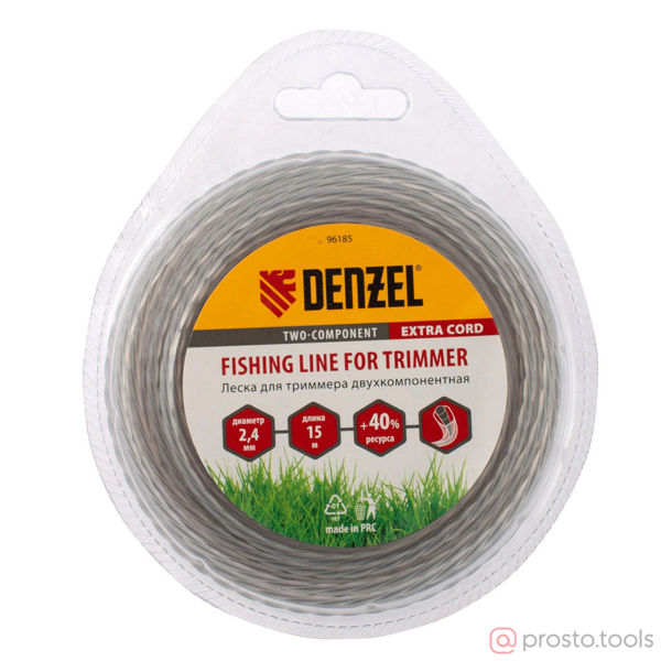 Изображение Леска для триммера 2,4мм 15м витой квадрат двухкомпонентная FLEX CORD //DENZEL