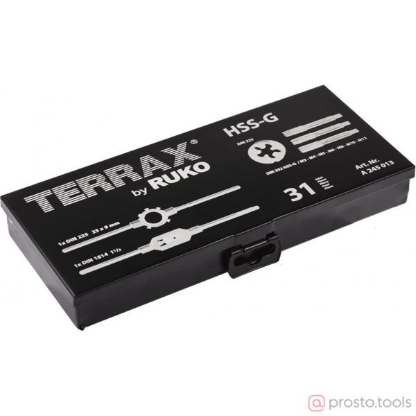 Изображение Набор метчиков и плашек М3-М12 HSS-G 31пр. //Terrax by Ruko