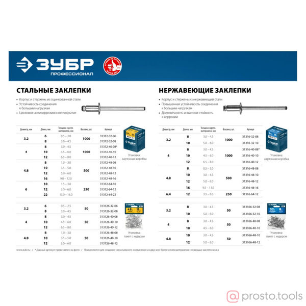 Изображение Заклепки вытяжные 4,8x12мм стальные 500шт //ЗУБР