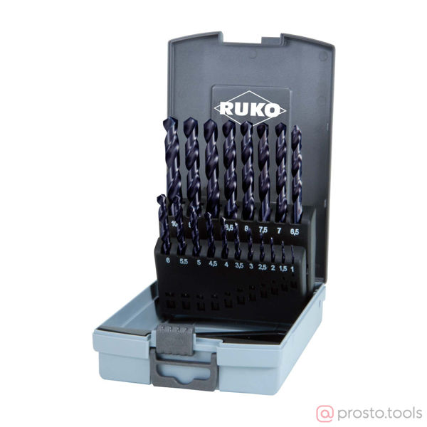 Изображение Набор сверл по металлу 1-10мм 19шт HSSE-Co5 TiALN 130° DIN338 215214FRO //RUKO
