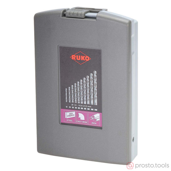 Изображение Набор сверл по металлу 1-10мм 19шт HSSE-Co8 VA 130° DIN338 281214ERO //RUKO