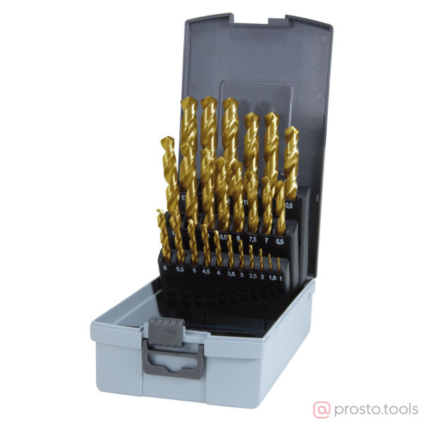 Изображение Набор сверл по металлу 1-13мм 25шт HSS-G TiN 118° DIN338 250215TRO //RUKO