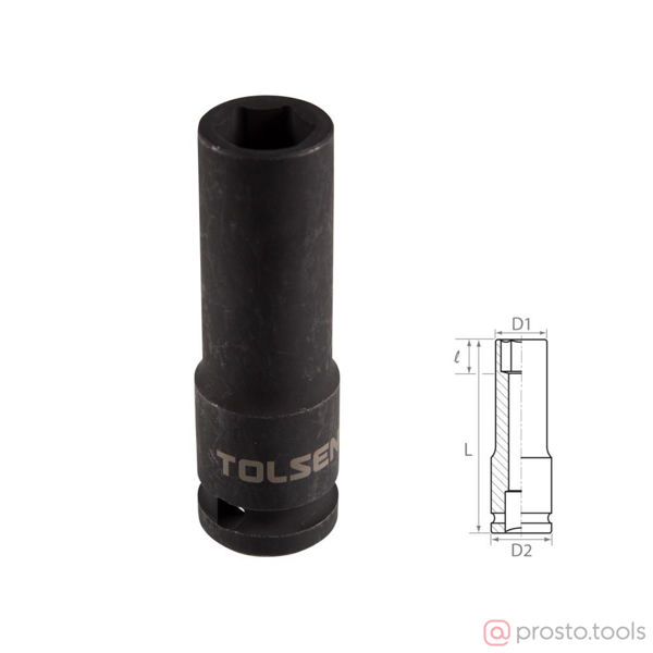 Изображение Головка ударная 1/2" 15мм 6-гран. глубокая //TOLSEN