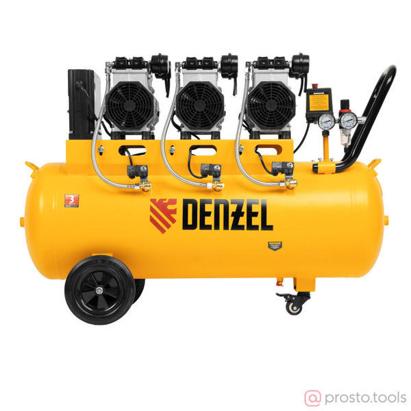 Изображение Компрессор безмаслянный DLS 3300/100 малошумный 3300 Вт, 570 л/мин 3х1100 ресивер 100 л //DENZEL