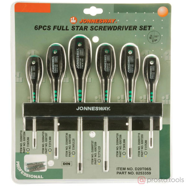Изображение Набор отверток из 6 шт держателем TORX D20T06S //JONNESWAY