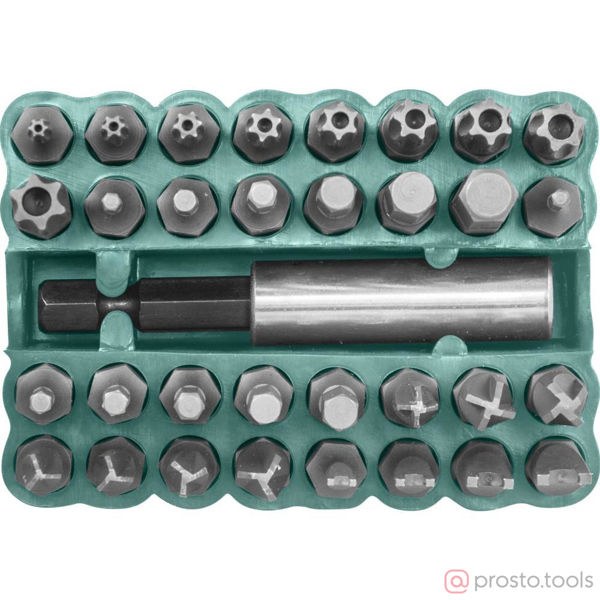 Изображение Набор вставок (бит) 1/4" TORX, HEX, FORK, Тry-Wing, Torq-Set, 33 пр. S29H2133S //JONNESWAY