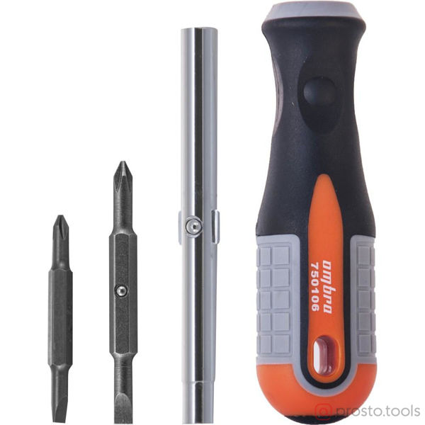 Изображение Отвертка комбинированная SL5/PH1 SL6/PH2 1/4",5/16" 2-х ком. рукоятка ROUND GRIP 750106 //OMBRA