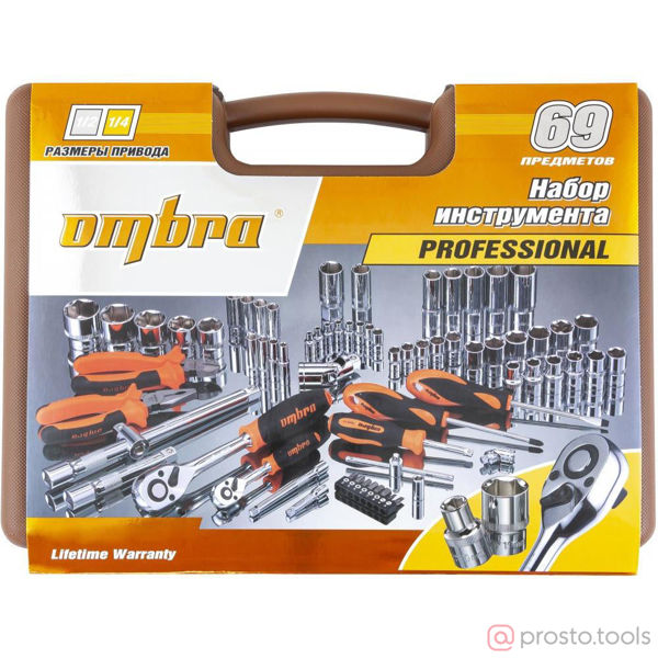 Изображение Набор инструмента 69 пр. пласт. кейс 1/4, 1/2" OMT69S //OMBRA