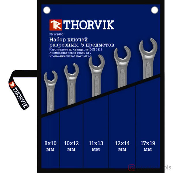 Изображение Набор ключей разрезных 8-19 мм 5шт в чехле FNWS005 //THORVIK