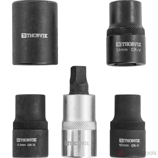 Изображение Набор бит и головок торцевых 1/2" 5-гран. 5 предметов PBCSS5 //THORVIK