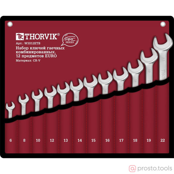 Изображение Набор ключей комб. 6-22мм 12шт. в сумке серия ARC W3S12ETB //THORVIK
